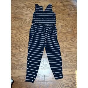 Kirundo Sleeveless Jumpsuit Romper w/Elastic Waist & Pockets Blue/White, Sz L